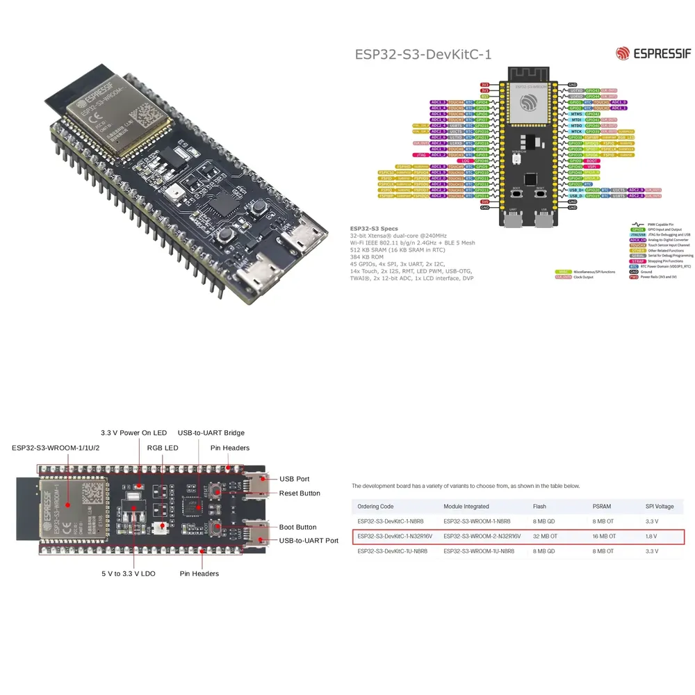 Espressif Esp32 - Espressif ESP32-S3-DevKitC-1 Entwicklungsboard mit dem ESP32-S3-WROOM-2-N32R16V
